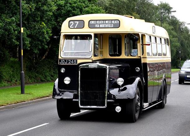 Birmingham City Transport’s Leyland PS1 single deck bus no 2245 now in preservation at Wythall Transport Museum. Shown here with the route number 27 which it worked for most of its life. The 27 ran from Kings Heath through Bournville to Northfield. It was the tunnel under the railway & canal in Bournville that meant only single deck buses could work the route.